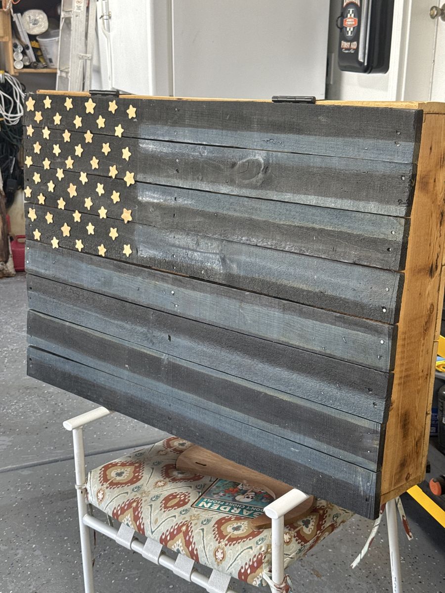Handmade Wooden American Flag Hidden Compartment Wall Art - Thin Blue Line Edition