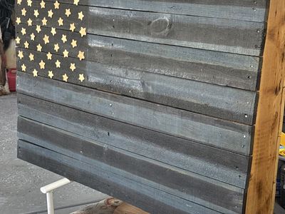 Handmade Wooden American Flag Hidden Compartment Wall Art - Thin Blue Line Edition
