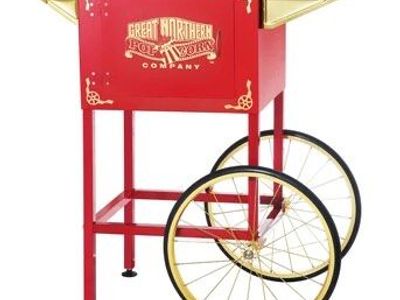Great Northern Popcorn Company Red Popcorn Machine Cart 31.1"W x 35.4"H, Storage Compartment