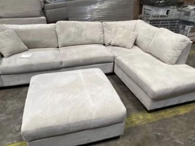 Luxury Thomasville L-Shape Sectional Sofa with Chaise and Matching Ottoman