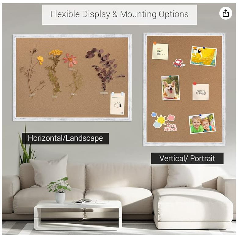 Board2by Cork Notice Boards 36 x 48 Inches White Framed Wood Bulletin Board Office Notice Board for Wall Decor