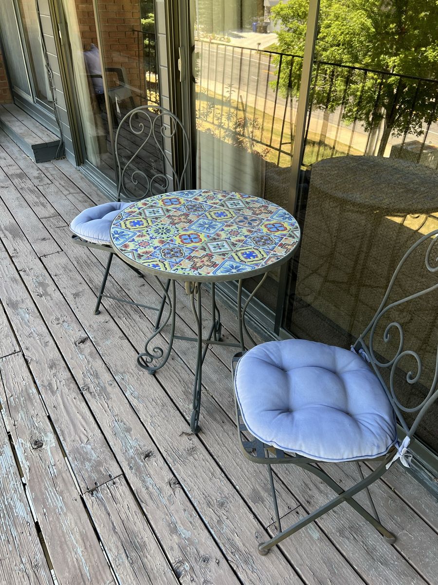 Mosaic Tile Bistro Set - Table and 2 Chairs with Cushions, Outdoor Patio Furniture