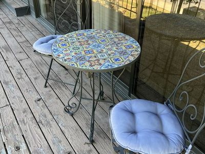 Mosaic Tile Bistro Set - Table and 2 Chairs with Cushions, Outdoor Patio Furniture