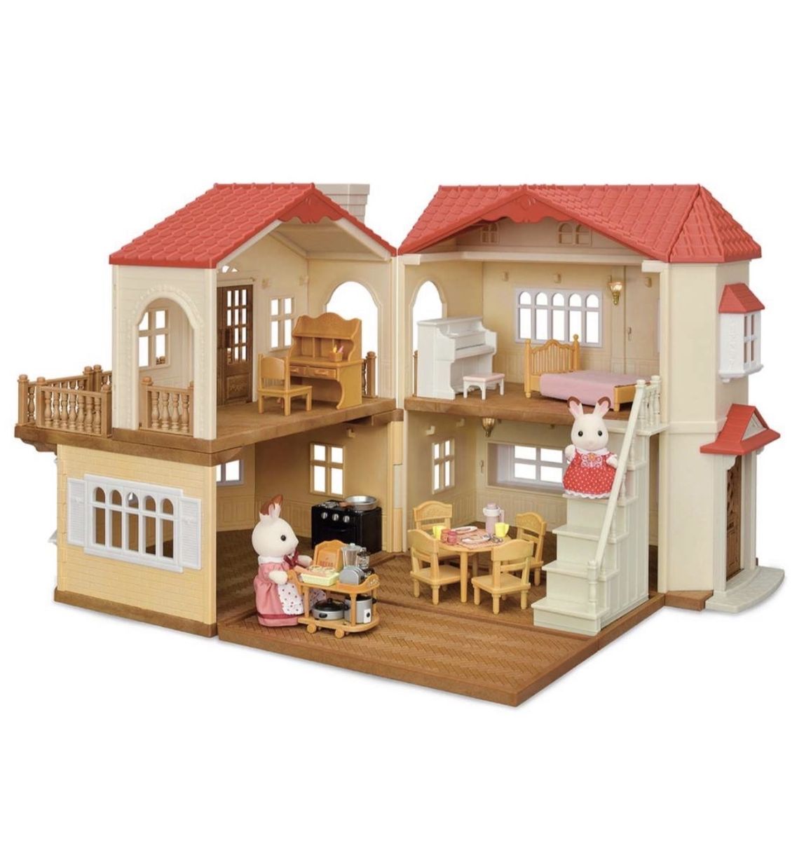 Calico Critters Red Roof Cozy Cottage & Townhouse Dollhouse Set with Furniture & Figures- includes 3 houses total