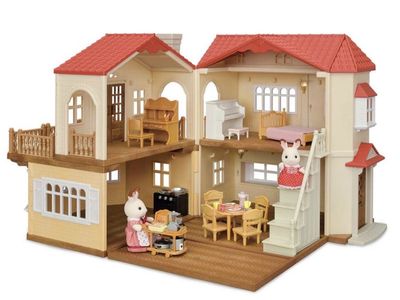 Calico Critters Red Roof Cozy Cottage & Townhouse Dollhouse Set with Furniture & Figures- includes 3 houses total