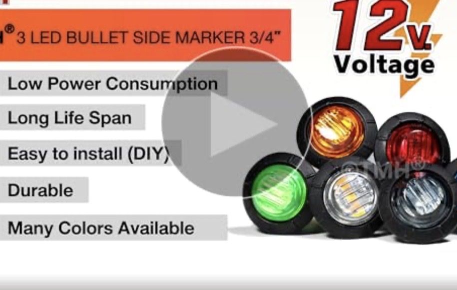 Pack of 10 pcs12V 3/4" Round Bullet Mini LED Side Marker Light. ( red-amber-green-white-smoke)