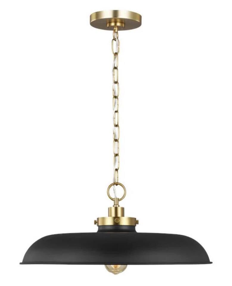 Generation Lighting Wellfleet Medium Wide Pendant Midnight Black and Burnished Brass Finish
