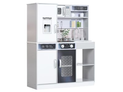 Qaba Play Kitchen, Kids Kitchen Playset w/ Lights, Sounds, Running Water, Coffee Machine, Ice Maker & Microwave for 3-8 Years