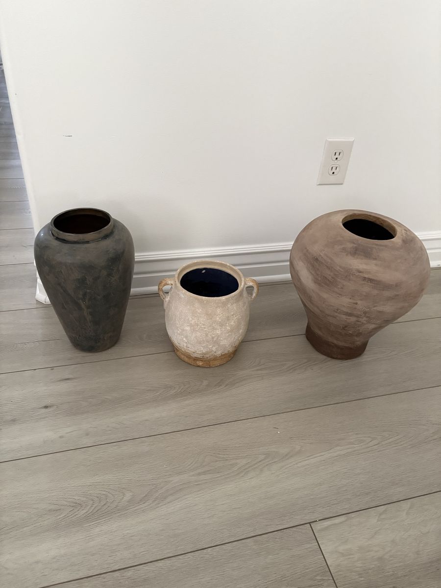 Set of 3 Rustic Ceramic & Clay Decorative Vases