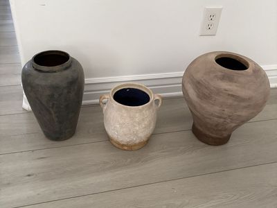 Set of 3 Rustic Ceramic & Clay Decorative Vases