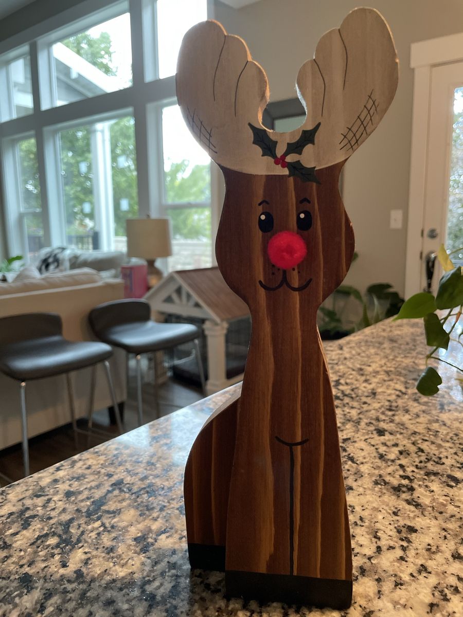 Vtg Rudolph Reindeer 11” Shelf Sitter Christmas Decoration Painted Wood Rustic