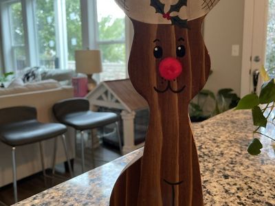 Vtg Rudolph Reindeer 11” Shelf Sitter Christmas Decoration Painted Wood Rustic