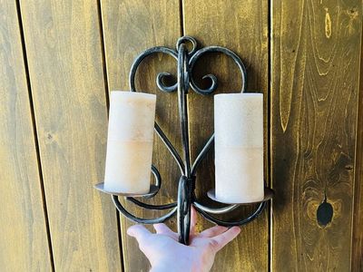 Wrought Iron Sconce Wall Candle Holder - Rustic Farmhouse Decor, Double Pillar Candle Holder