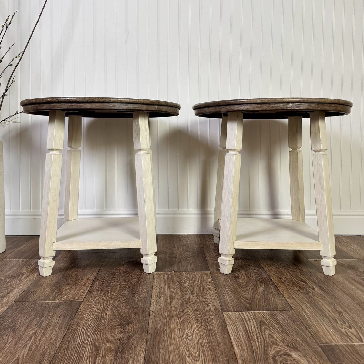 Pair Two-Tone Modern Farmhouse Side Tables