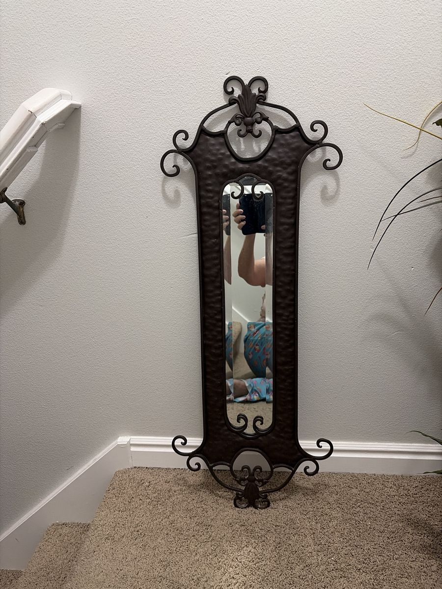 Wrought Iron Scroll Wall Mirror Bronze Vintage Accent
