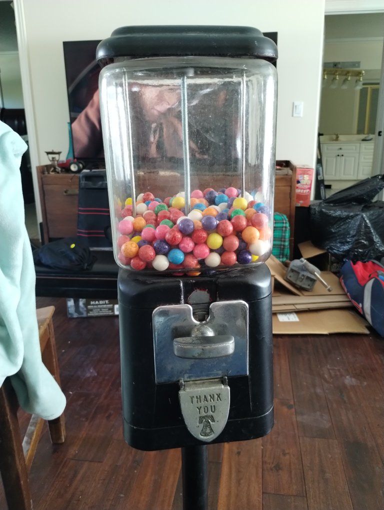.1 Cent Vintage National Bell Gumball Machine with Stand - "Thank You" Liberty Bell - Standard Specialty Co.