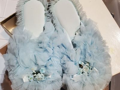 Vintage Glamour Skuffs by Madye's Light Blue Tulle Slippers Size M 7-8