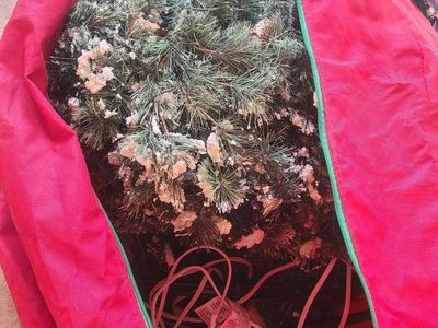large frosted Christmas Tree, with wheeled bag