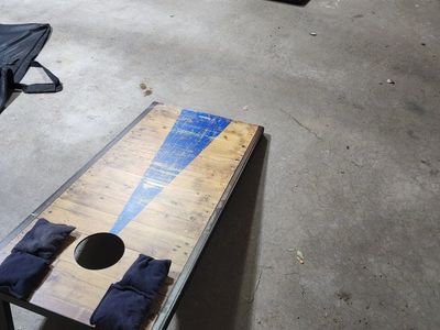 Wooden Cornhole Board with Faux Wood Plank Design and Foldable Legs