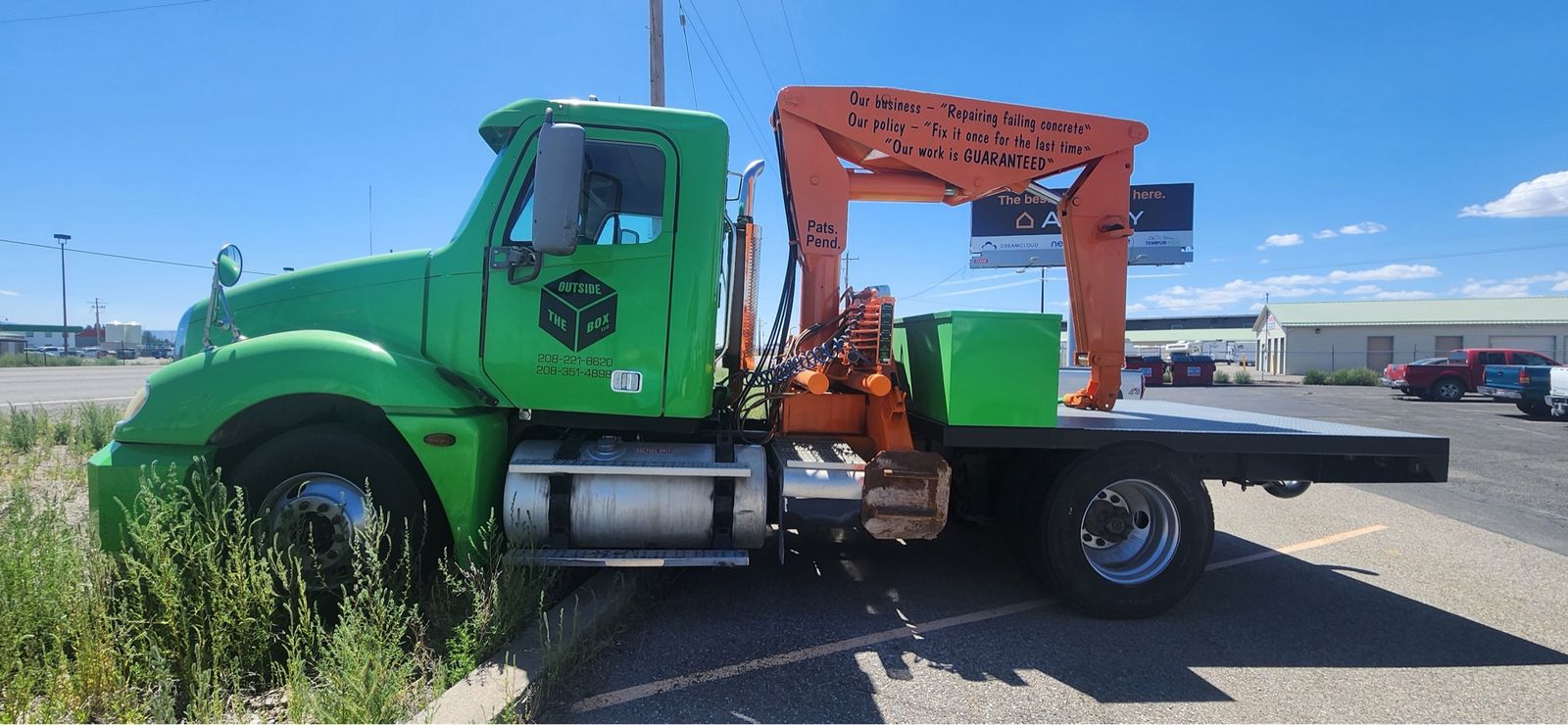 2006 Freightliner Business Class M2 106 Flatbed Crane Truck - Bright Green, Ready for Work