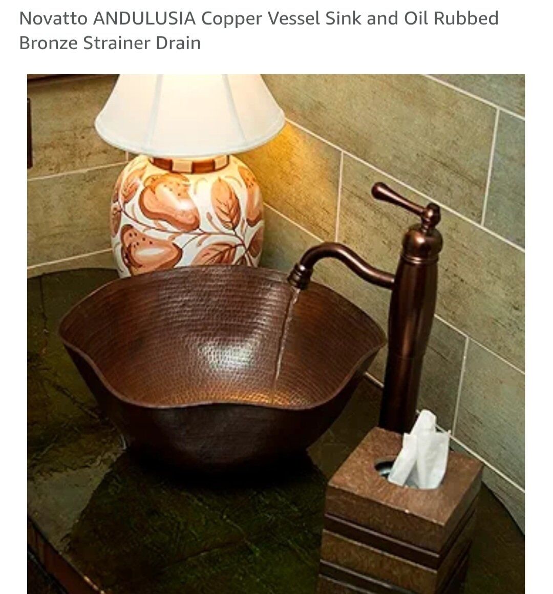 High End Novatto Copper Vessel Sink and Drain