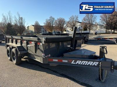 7x14 Lamar DT Dump Trailer - 24" Sides - 14K GVWR - 7 Gauge Floor, Stabilizer Jacks, Telescopic
