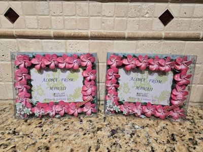 NEW Chiefly Company Ltd. "Aloha From Hawaii" Flower Picture Frames - Set of 2, Pink Plumeria