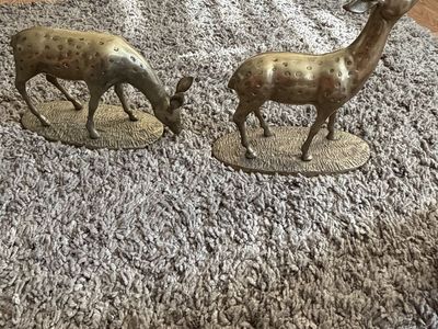 Vintage large Brass Deer Figurines Set - Stag & Doe Decorative Home Decor 12” x 11” 7.5 pounds