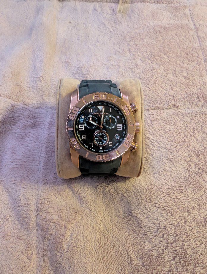 Swiss Legend Commander Chronograph Rose Gold-Tone Watch with Black Rubber Strap