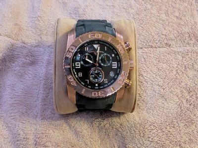 Swiss Legend Commander Chronograph Rose Gold-Tone Watch with Black Rubber Strap