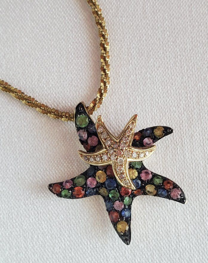 EFFY Watercolors 14K Gold Sapphire & Diamond Starfish Pendant 1.27 TCW & 14K Yellow Gold Necklace 