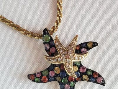 EFFY Watercolors 14K Gold Sapphire & Diamond Starfish Pendant 1.27 TCW & 14K Yellow Gold Necklace