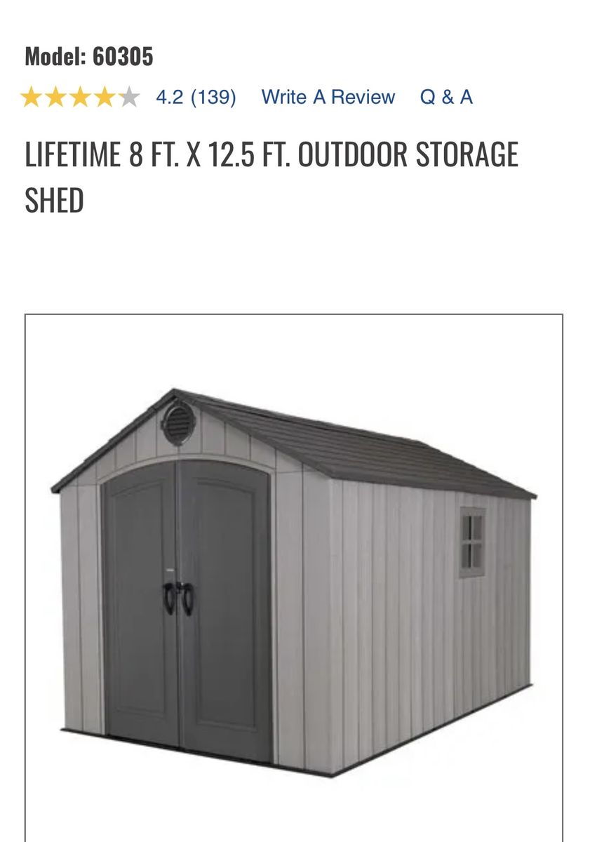 New Lifetime 8x12.5 Shed With Delivery & Install