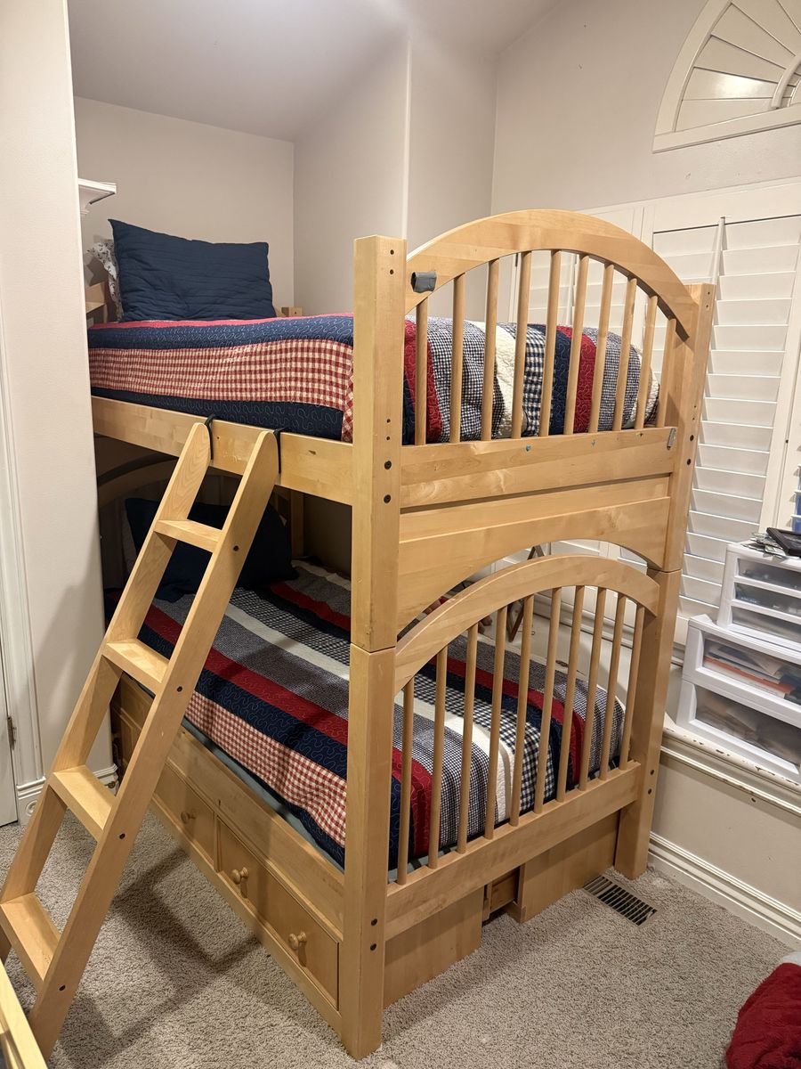 Solid Natural Maple Twin Bunk Beds – Converts to 2 Twin Beds + Storage