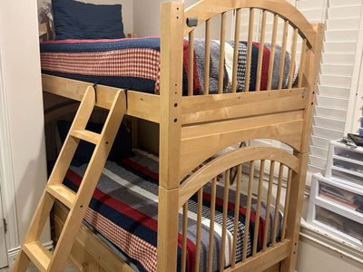 Solid Natural Maple Twin Bunk Beds – Converts to 2 Twin Beds + Storage