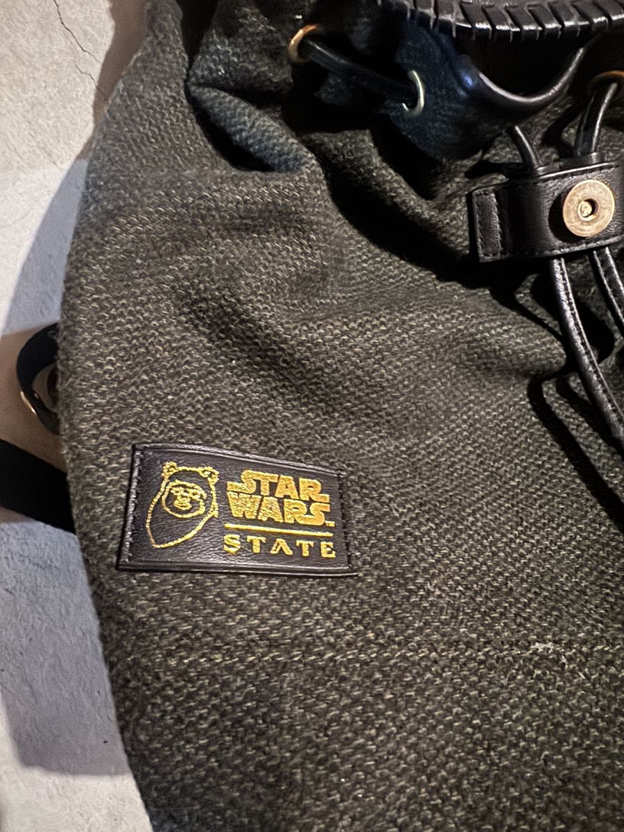 State Bags x Star Wars Ewok Drawstring Backpack Dark Green Woven Leather Trim