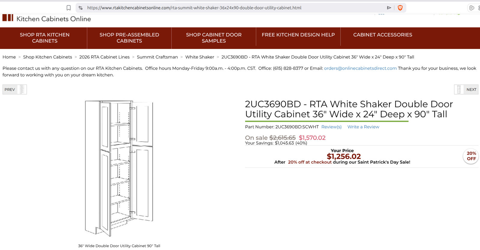 36x90x24 deep flat pack White kitchen pantry