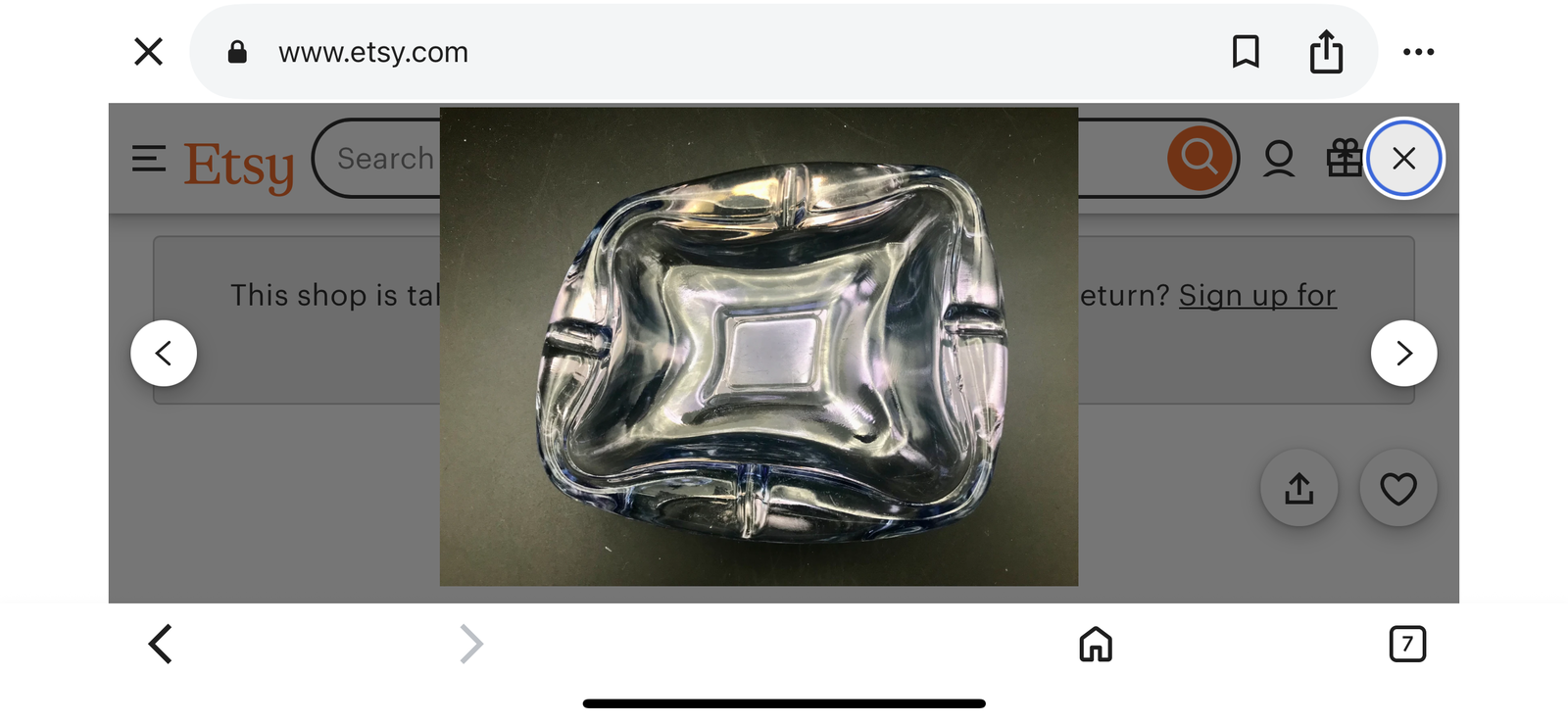 Vintage MCM Anchor Hocking ashtray, Glass Atomic era  Heavy Ashtray 6”x5” great candy dish