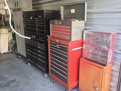 Massive tool collection, 3 tool boxes and 3 cabinets fully loaded.