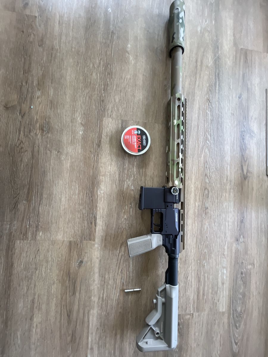 fx drs mk1 500m Air Rifle with multiCam Barrel and Tan Stock - .22 Pellets, and custom painted donnyfl ronin included