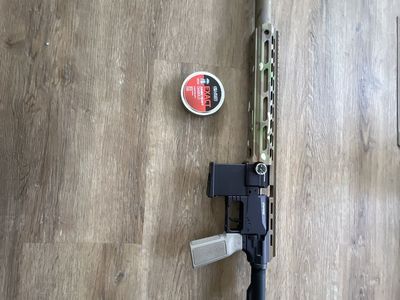 fx drs mk1 500m Air Rifle with multiCam Barrel and Tan Stock - .22 Pellets, and custom painted donnyfl ronin included