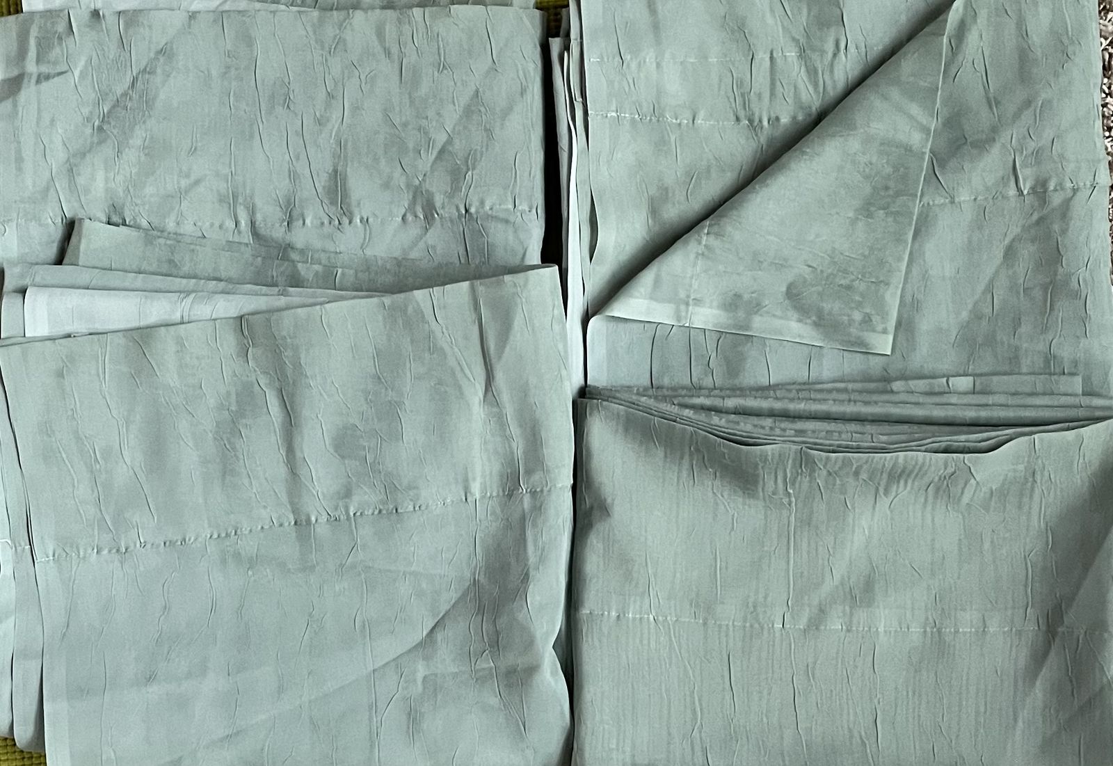Crinkled Texture Window semi sheer Curtains in Olive Green, Set of 4 Panels (50”Wx84”L each)