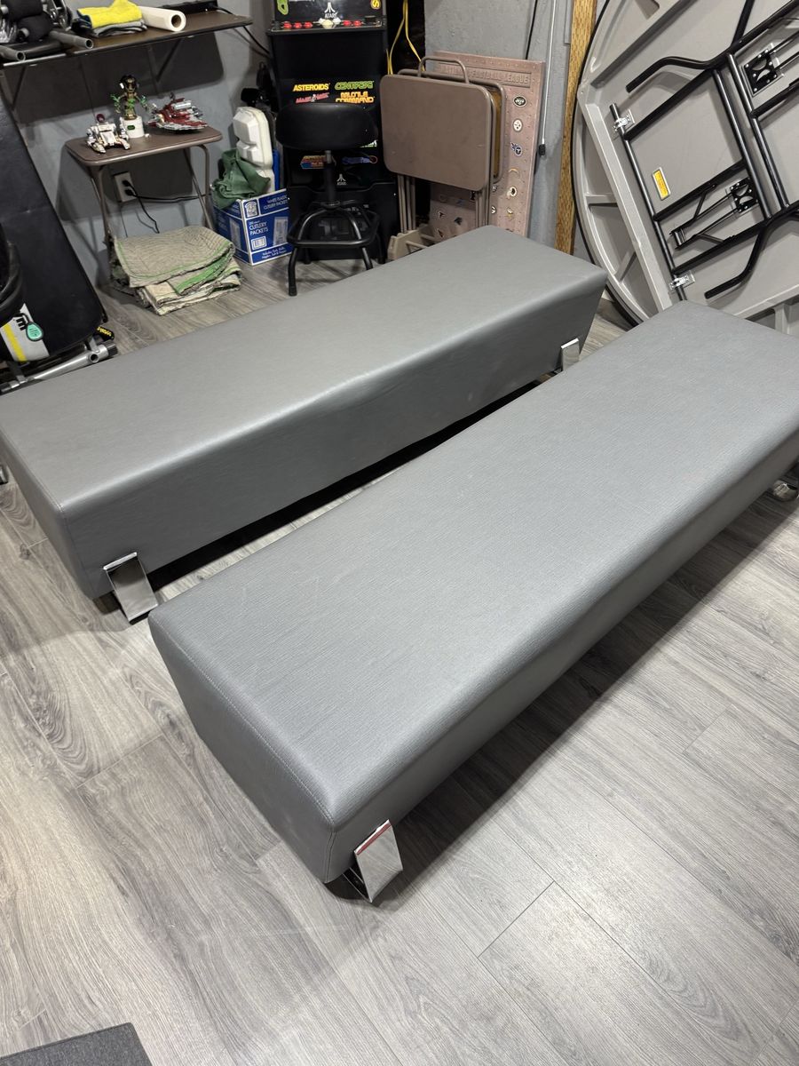 Pair of Slate OFM Axis Series Contemporary Triple Seating Benches Textured Vinyl with Chrome Base