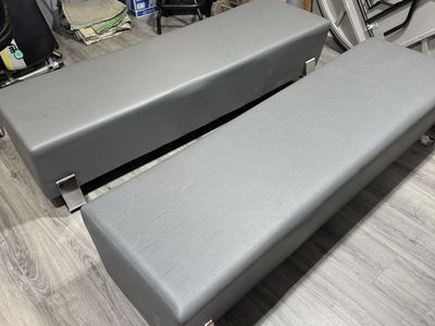 Pair of Slate OFM Axis Series Contemporary Triple Seating Benches Textured Vinyl with Chrome Base