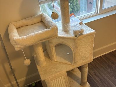 PRICE REDUCED!! NEW but assembled Beige Multi-Level Cat Tree Condo with Scratching Posts and Perches