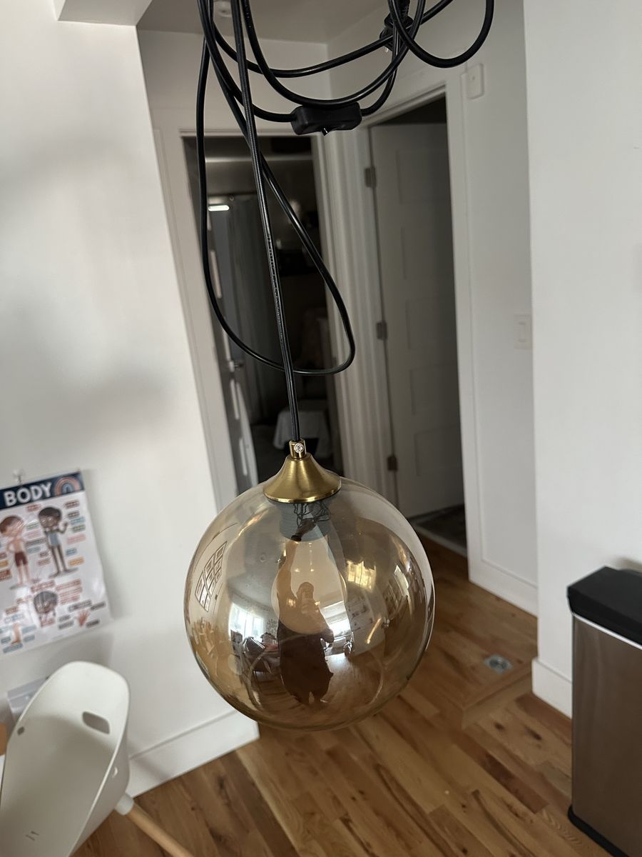 Modern Smoked Glass Sphere Pendant Light Fixture with On/Off Switch - Plug-in Style