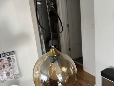 Modern Smoked Glass Sphere Pendant Light Fixture with On/Off Switch - Plug-in Style