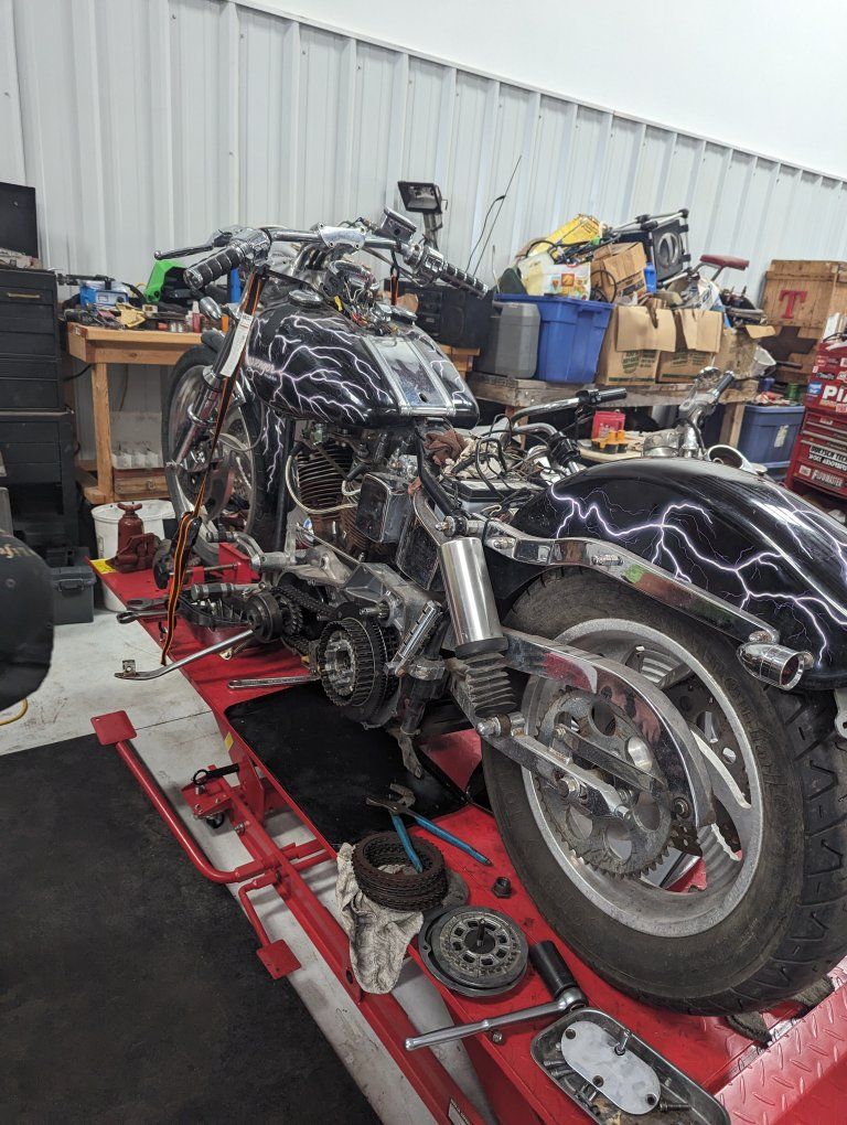 Custom Black Harley-Davidson Motorcycle - Lightning Graphic - For Parts/Repair