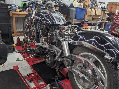 Custom Black Harley-Davidson Motorcycle - Lightning Graphic - For Parts/Repair