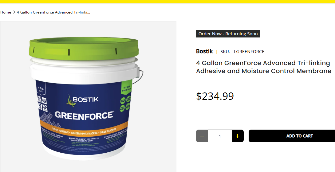 New Bostik 4 Gal GreenForce Advanced Tri-linking Adhesive & Moisture Control Membrane - 4 Available